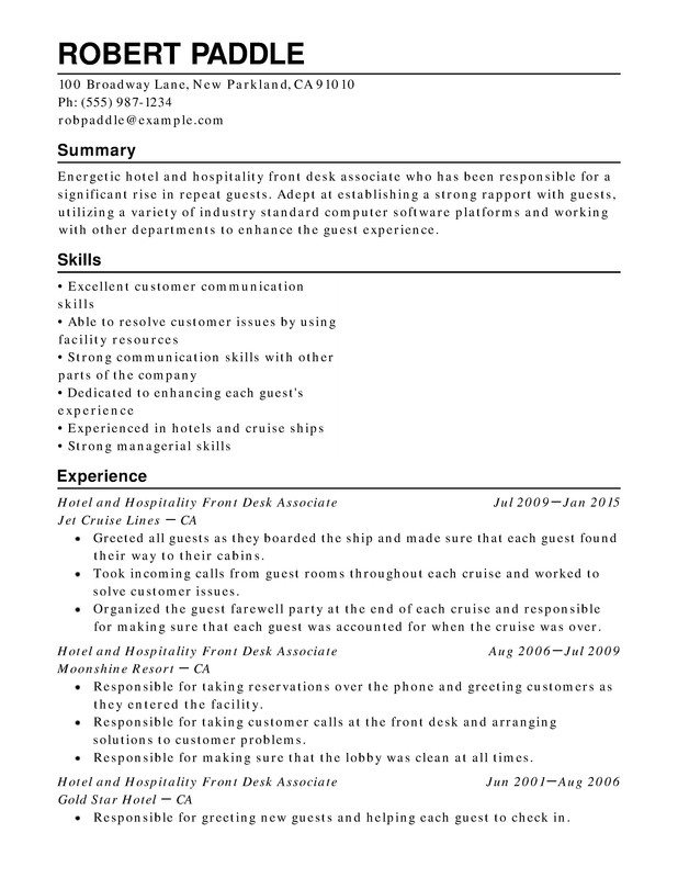 Hospitality Chronological Format Resume Sample Resumehelp