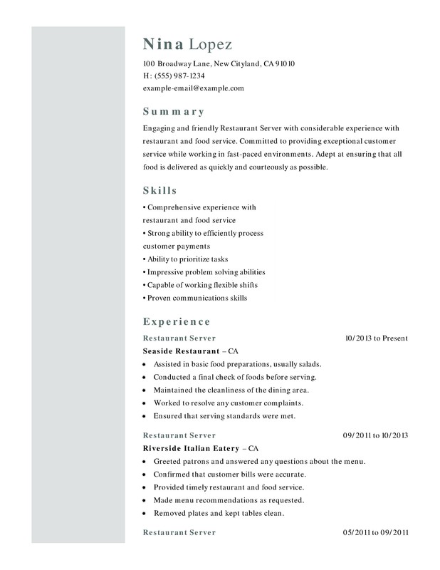 Restaurant Functional Resume Sample - Functional Restaurant Food Service 