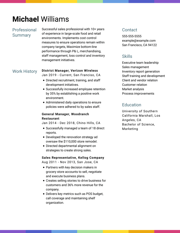 Elementary Teacher Resume Example