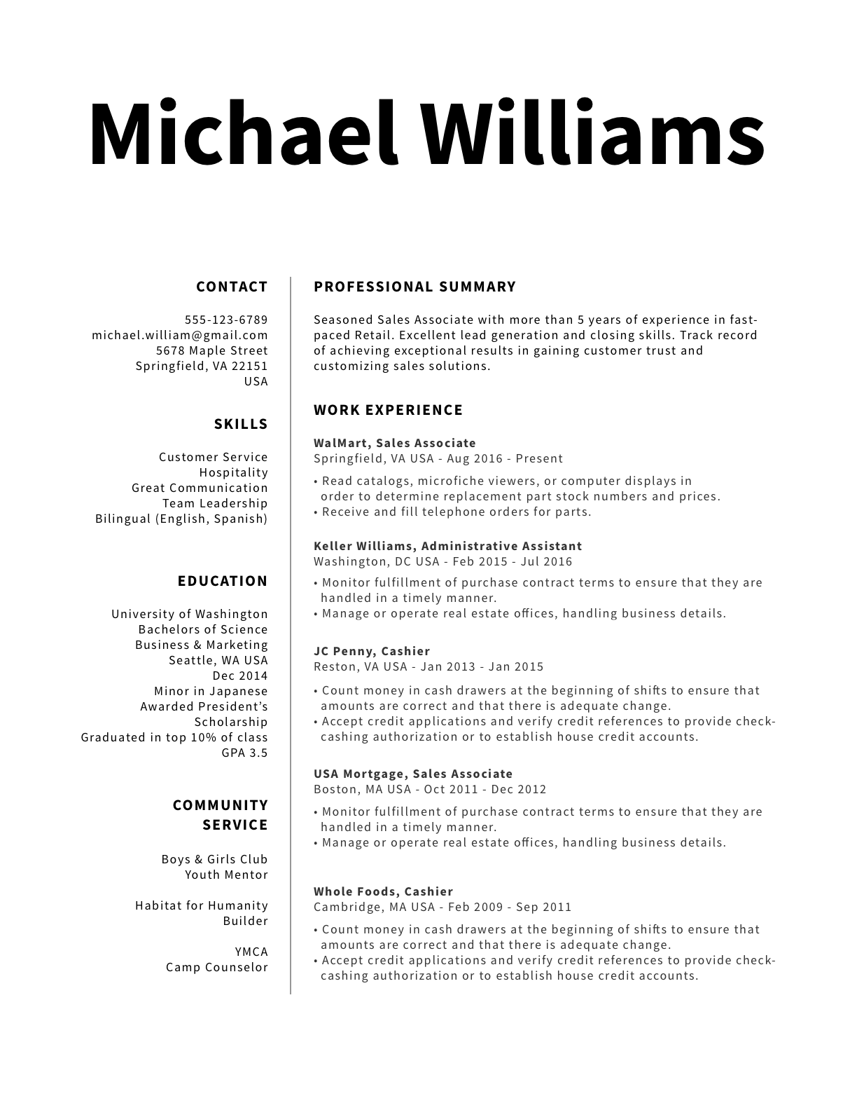 Culinary Resume Example