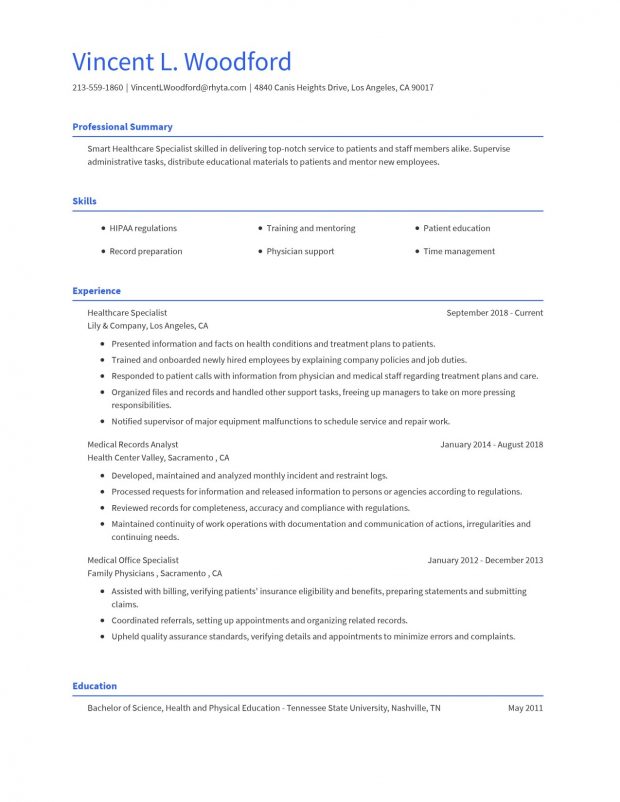 Combination Healthcare Medical Resume Example