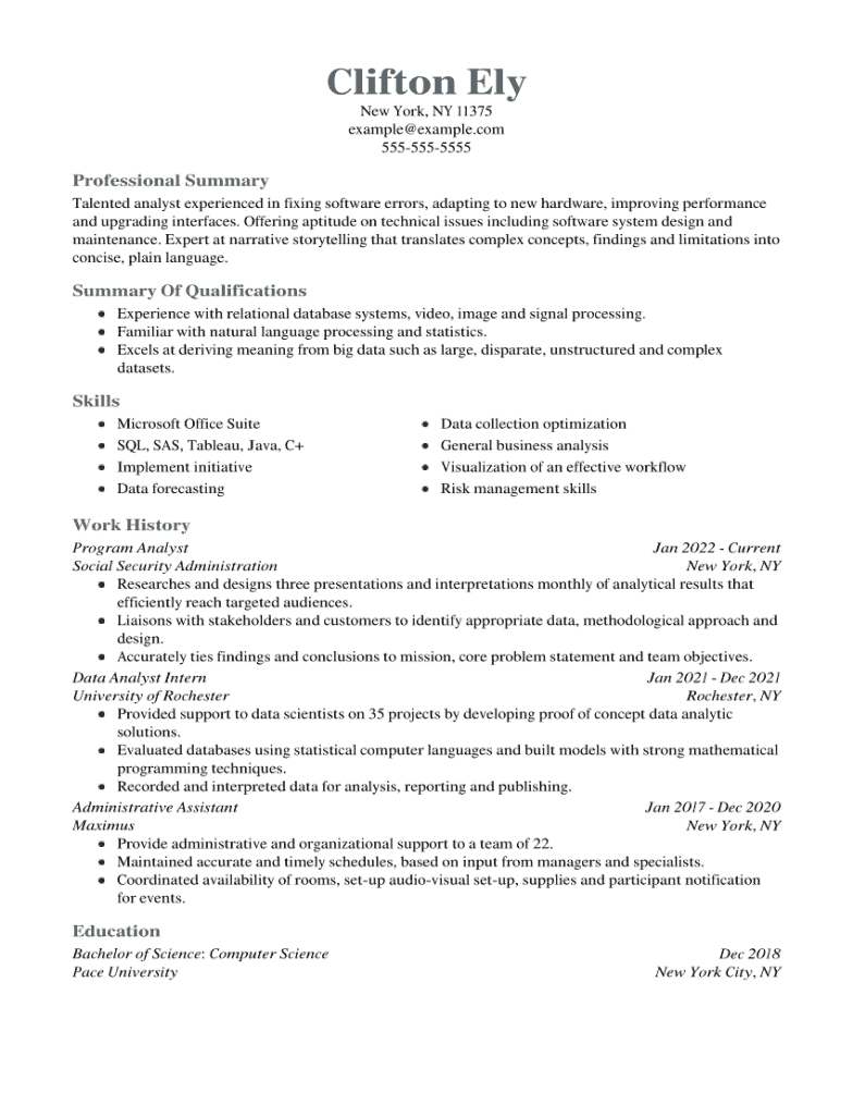 Analyst resume example