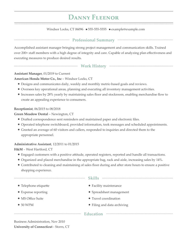 assistant manager job description for resume