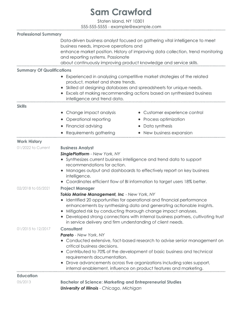 Business Analyst Resume Example