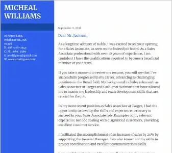 Cover letter example with blue side bar