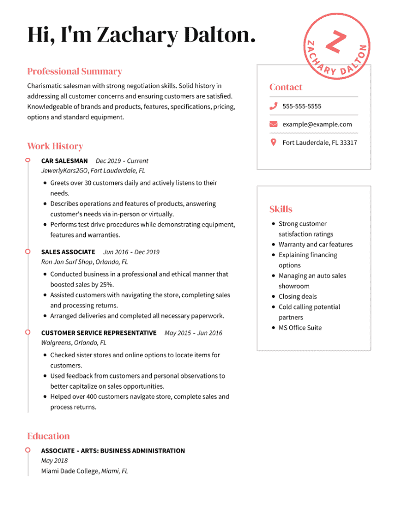 Car Salesman Resume Example