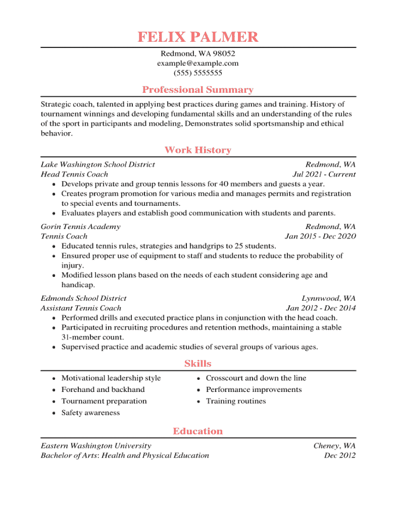 coaching resume example