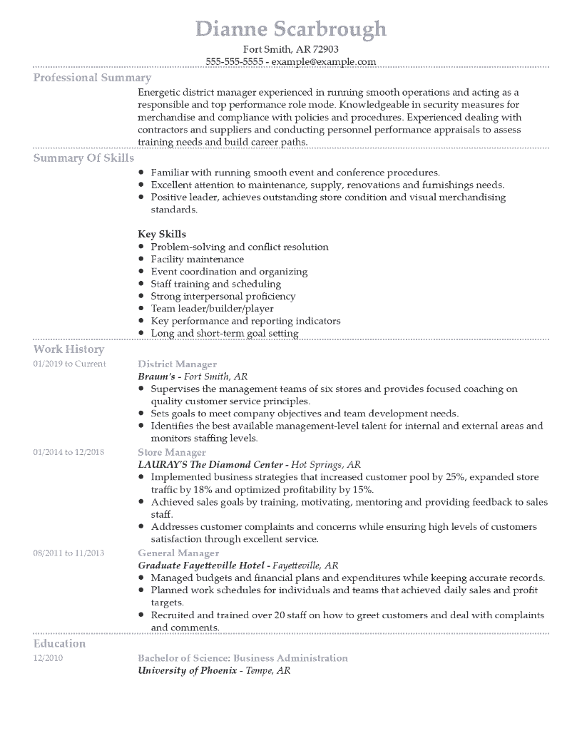 District manager resume example