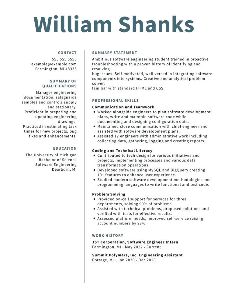 Engineering student resume example