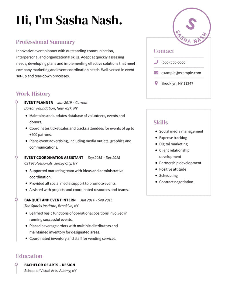 Event planner resume example