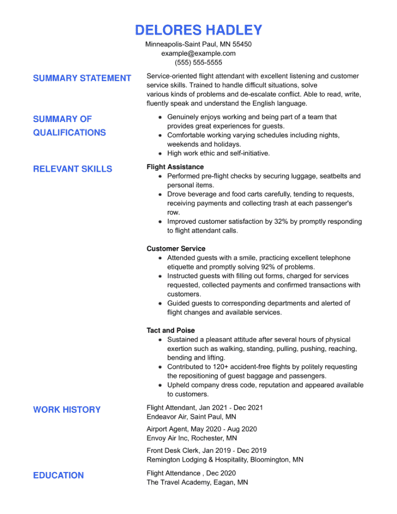 Flight attendant resume example