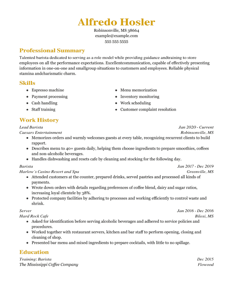 Food service resume example