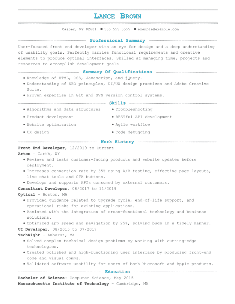 Front-end developer resume example