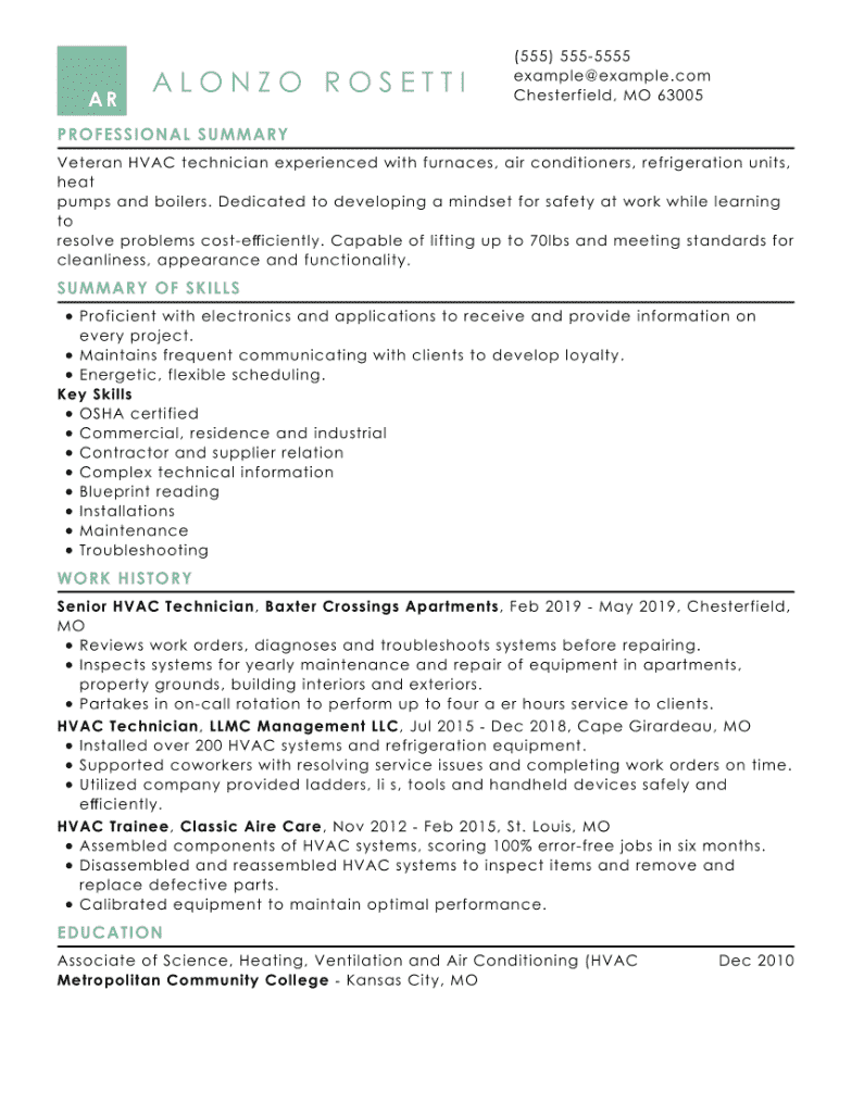 HVAC Resume Example