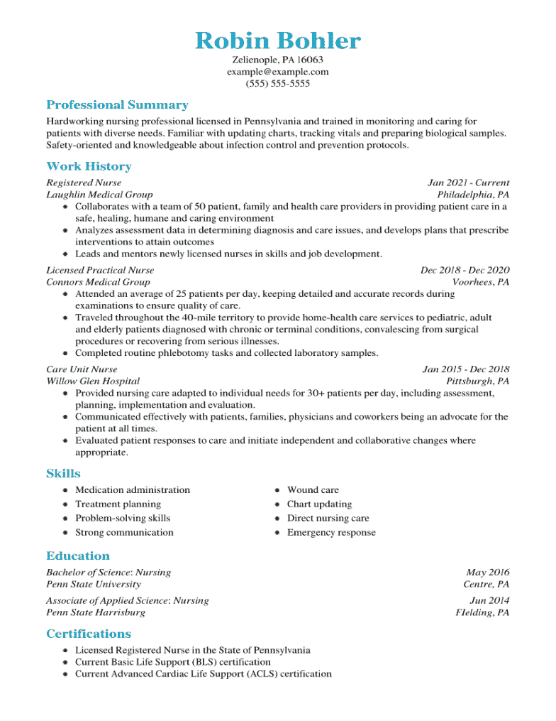 ICU Nurse resume example document.