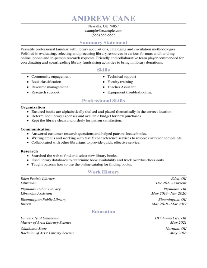 Librarian Resume Example