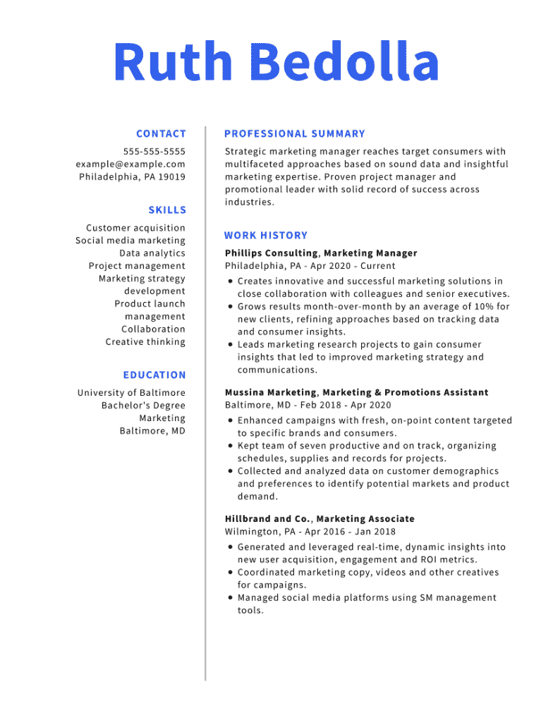 Marketing Manager Resume Example