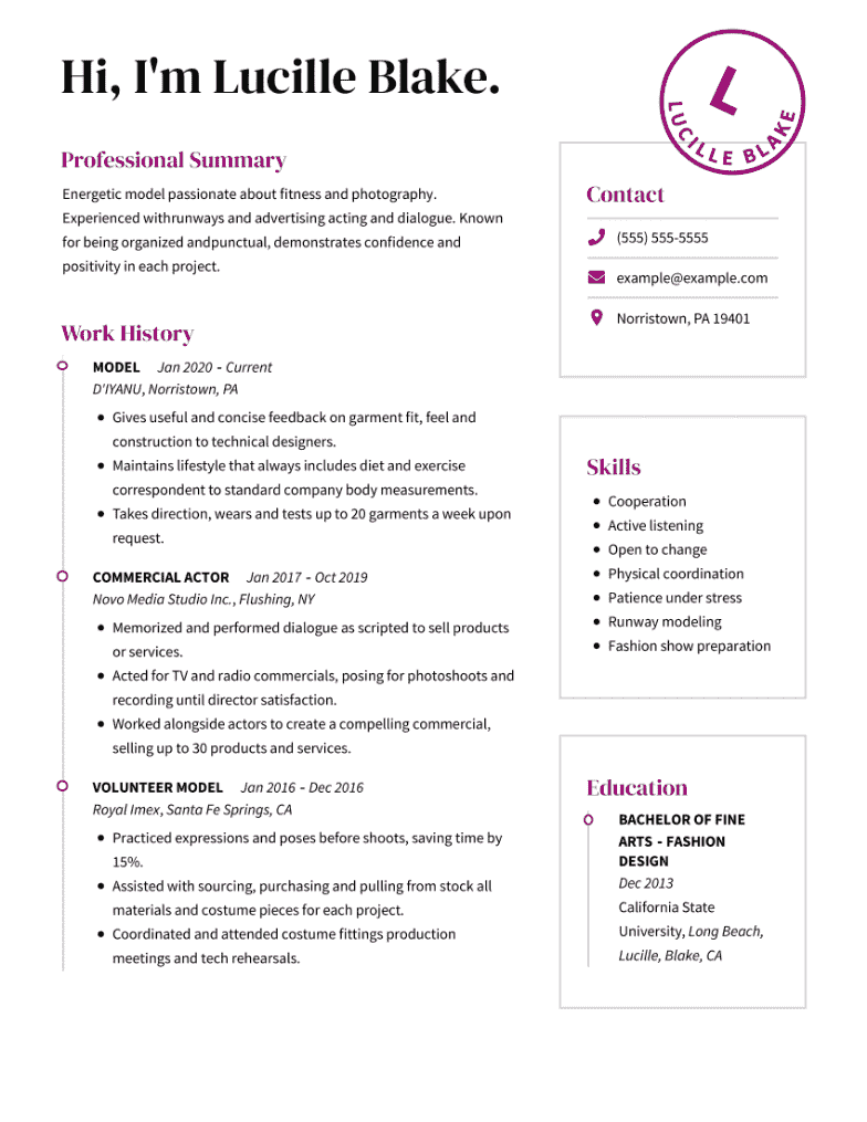 Model Resume Example