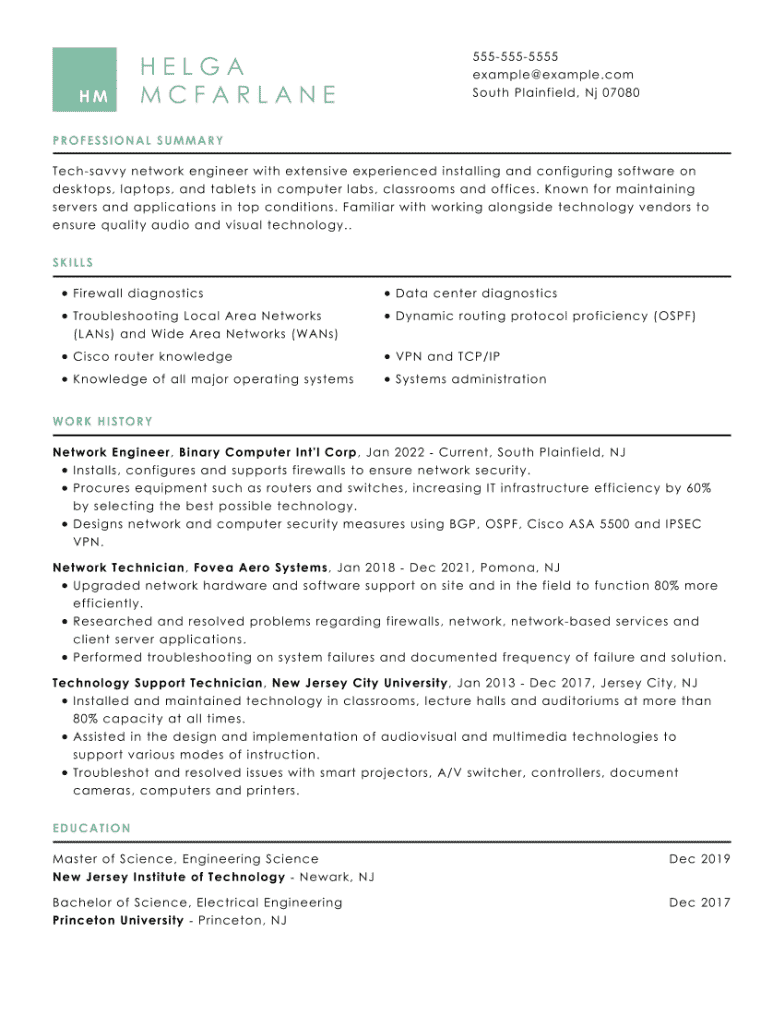 Network Engineer Resume Example