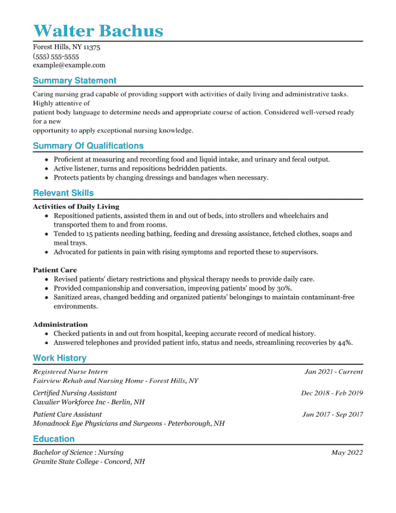 New Grad Nursing Resume Example