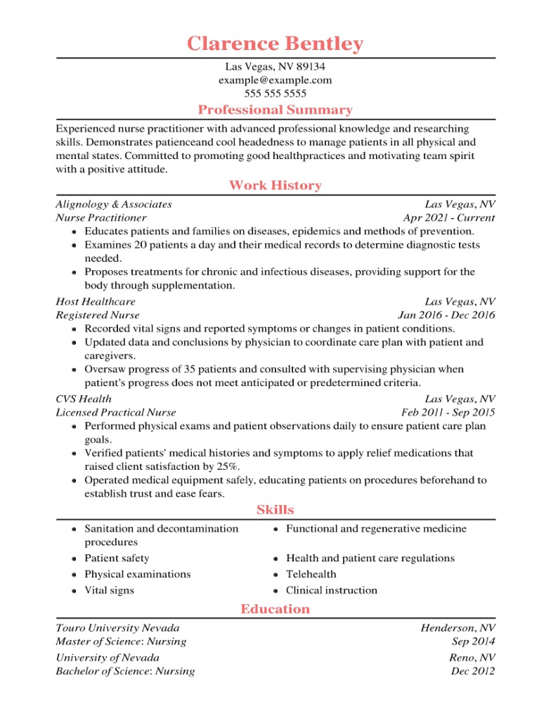 Nurse Practitioner Resume Example