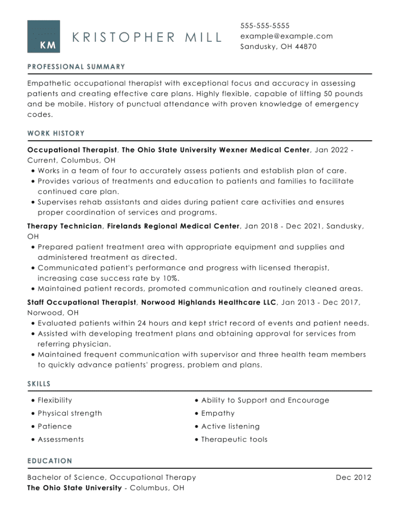 resume examples for therapy jobs