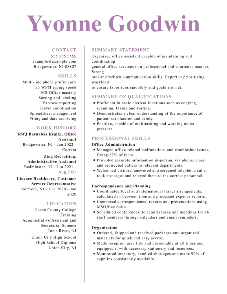 Top Office Assistant Resume Examples - Office Assistant Resume Example RH 1 Min.webp