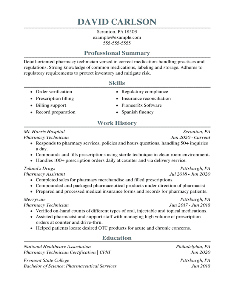 Pharmacy Technician Resume Template