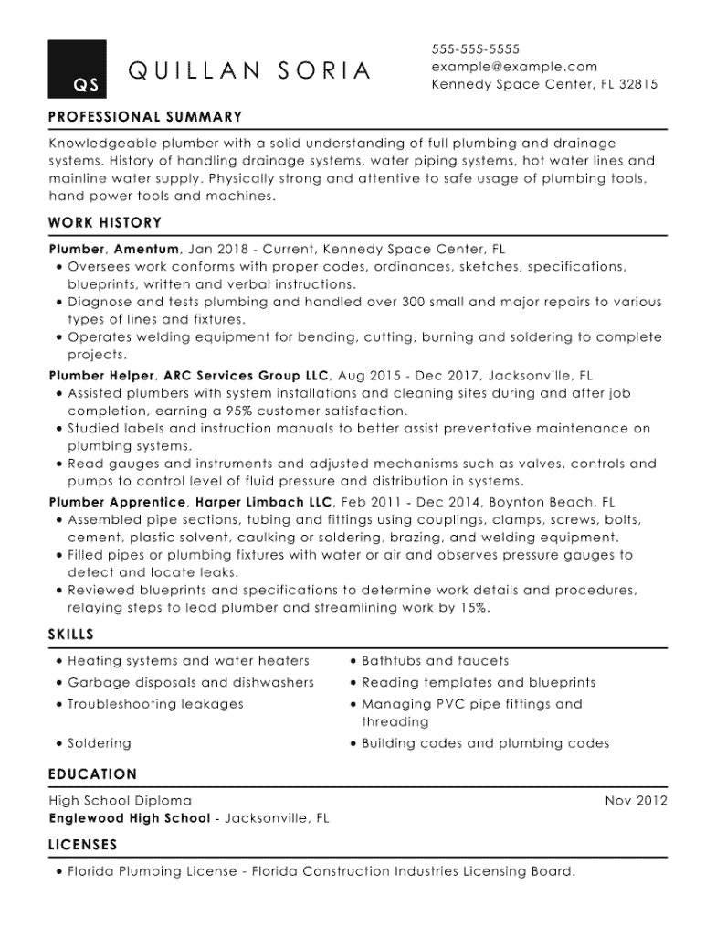 plumber resume examples australia