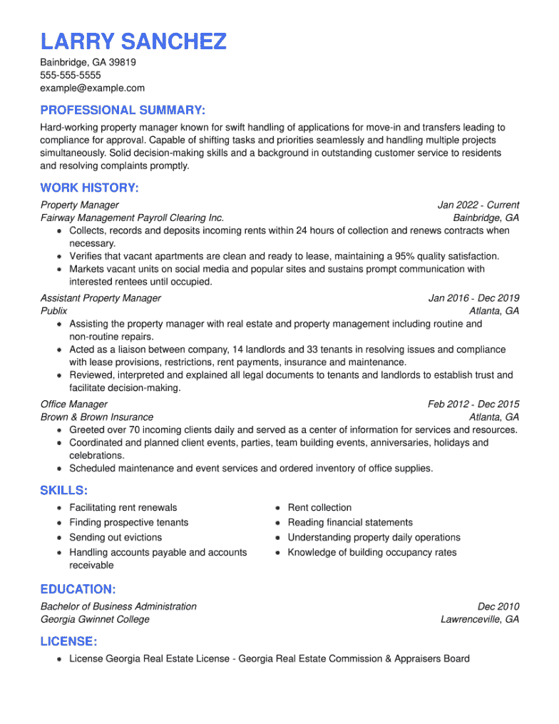 Property Manager Resume Example