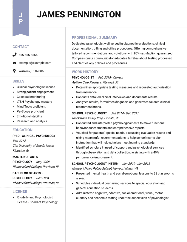 psychology graduate school resume examples