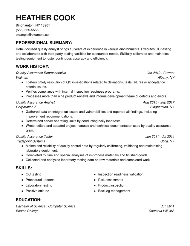 Quality Assurance (QA) Tester Resume Example