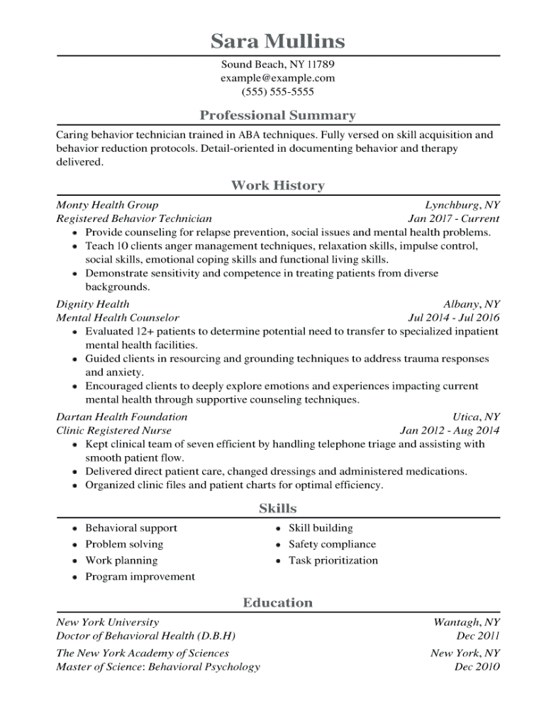 rbt resume examples no experience