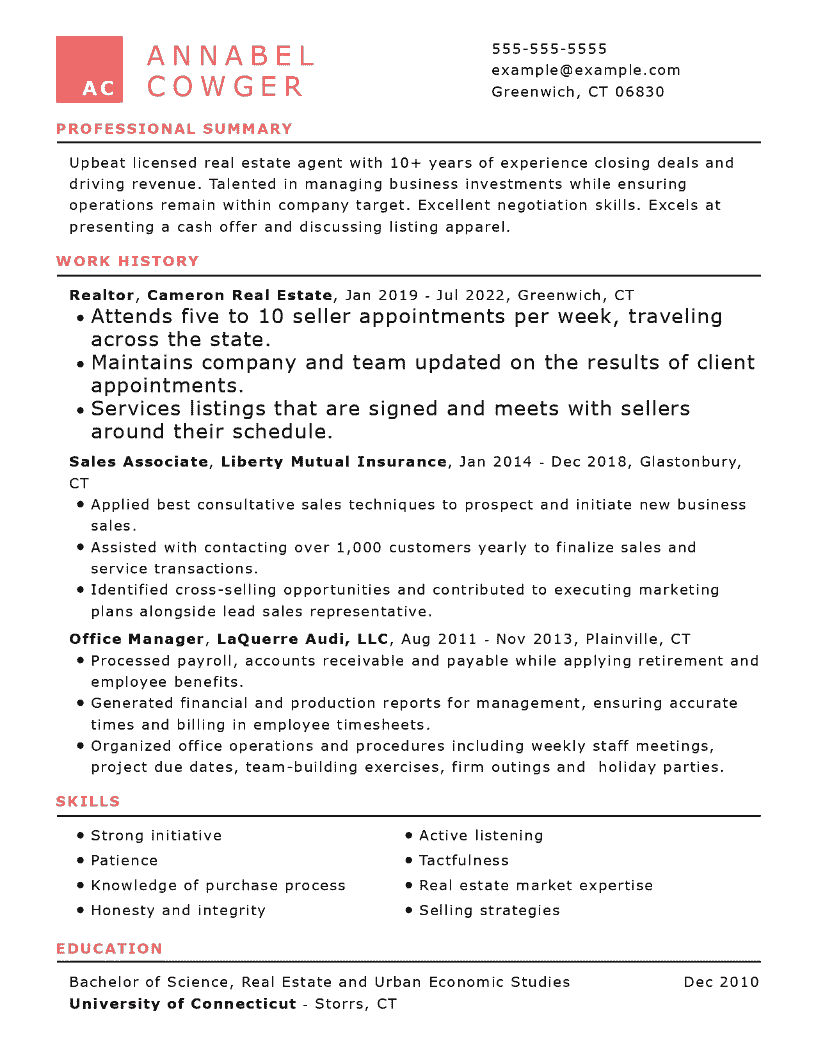 Realtor Resume Example