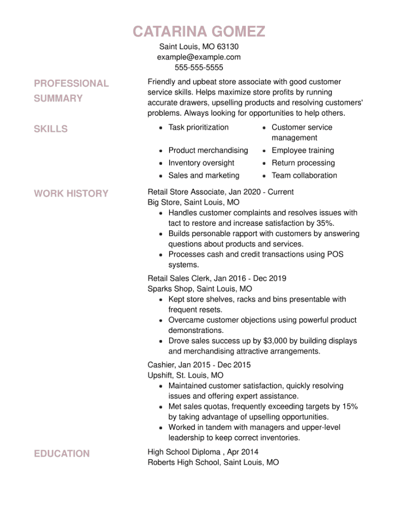 resume objective examples retail