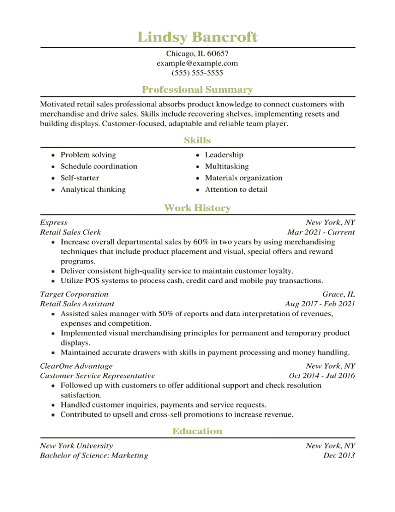 resume examples 2023 retail