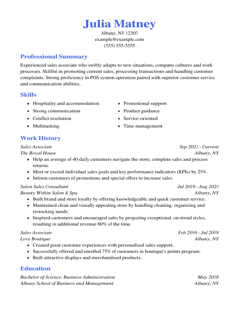 Sales Resume Example