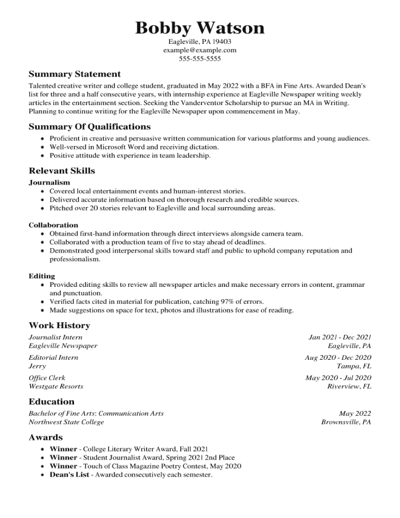 Scholarship Resume Example