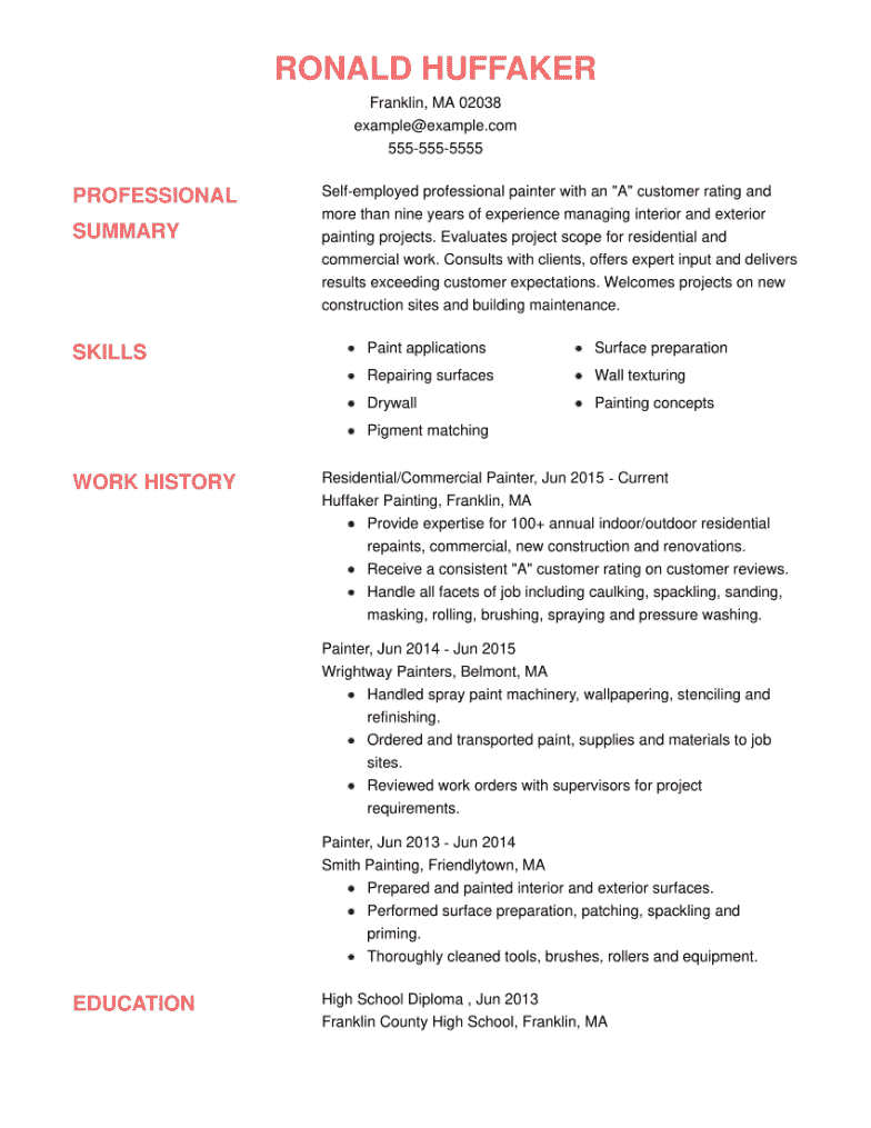 resume summary examples for self employed