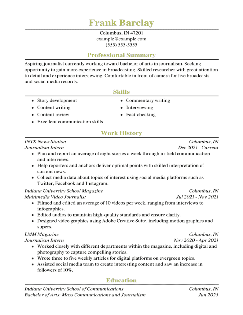 summary for resume examples student