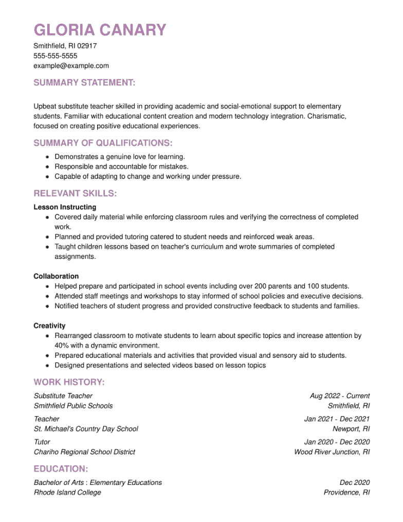 job description for substitute teacher on resume