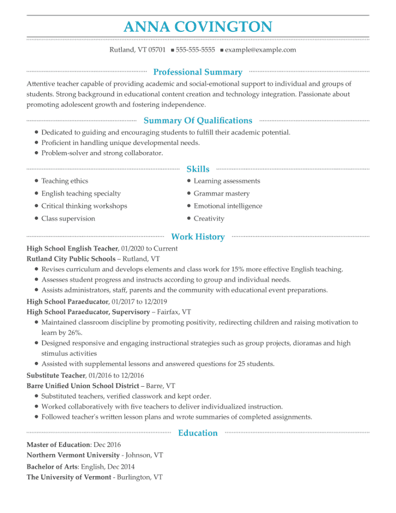 Teaching assistant resume example