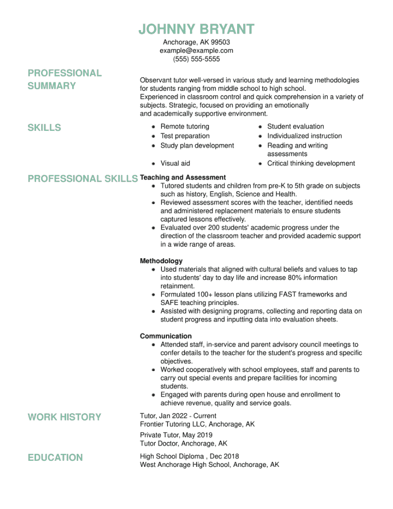 resume for english tutor