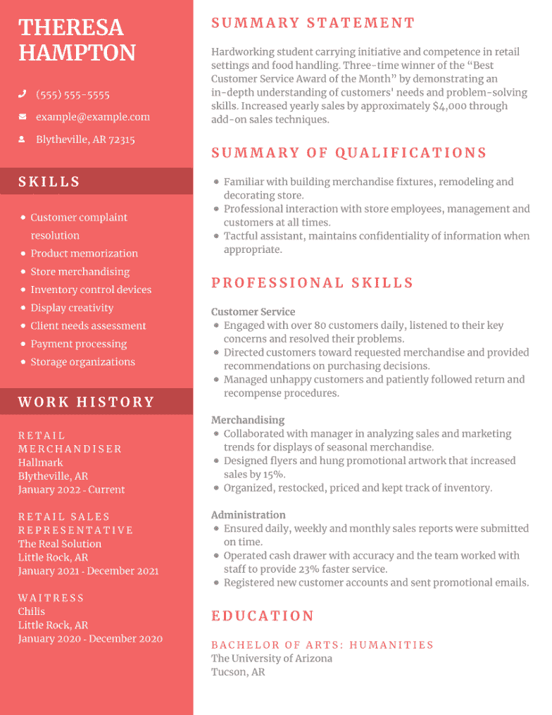 Undergraduate student resume example