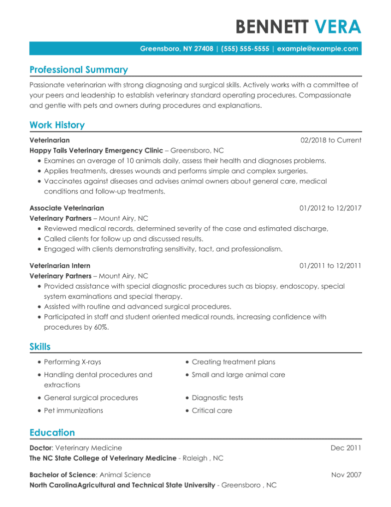 Veterinarian resume example