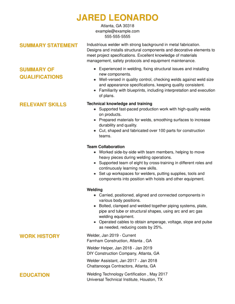 Welder resume example