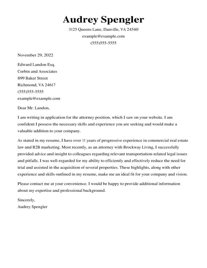 Attorney Cover Letter Example