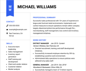 District Manager Resume Example