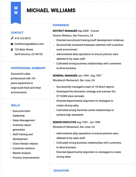Resume Examples document with blue flag.