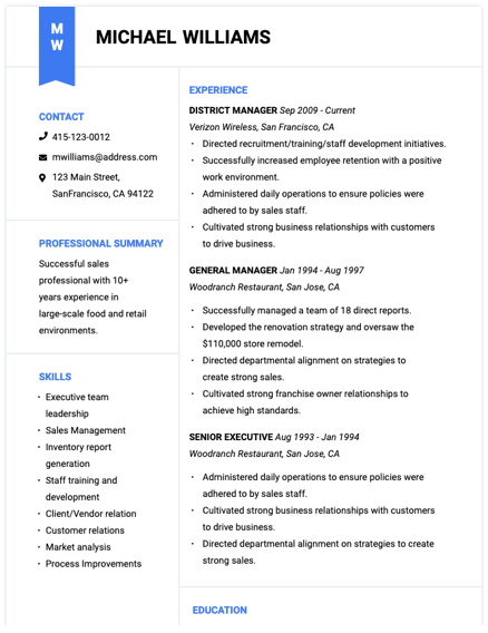 Resume Examples document with blue flag.